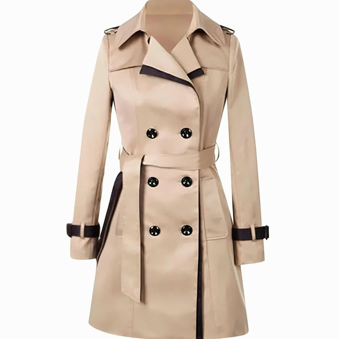 Women's Double-Breasted Contrast-Trim Trench Coat, Navy Blue - Khaki