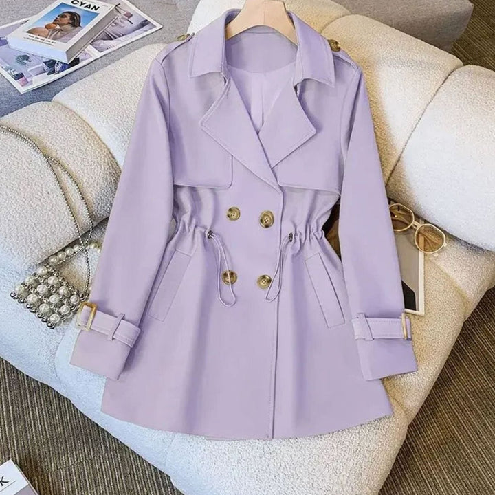 Women's Double-Breasted Drawstring-Waist Midi Trench Coat