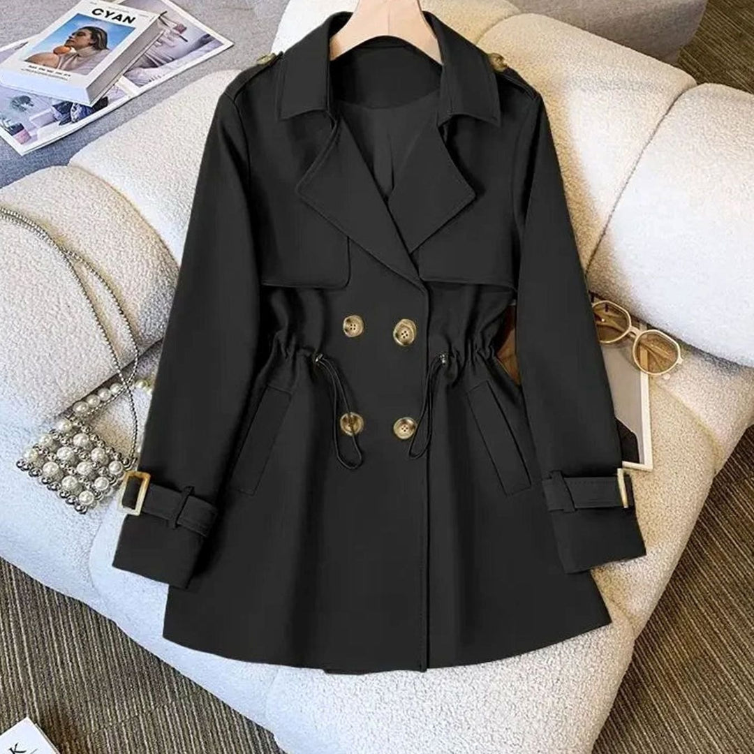 Women's Double-Breasted Drawstring-Waist Midi Trench Coat