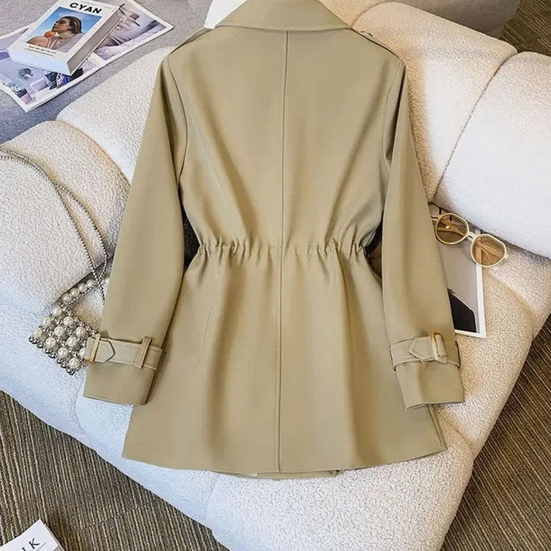 Women's Double-Breasted Drawstring-Waist Midi Trench Coat