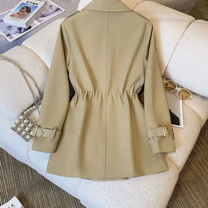 Women's Double-Breasted Drawstring-Waist Midi Trench Coat