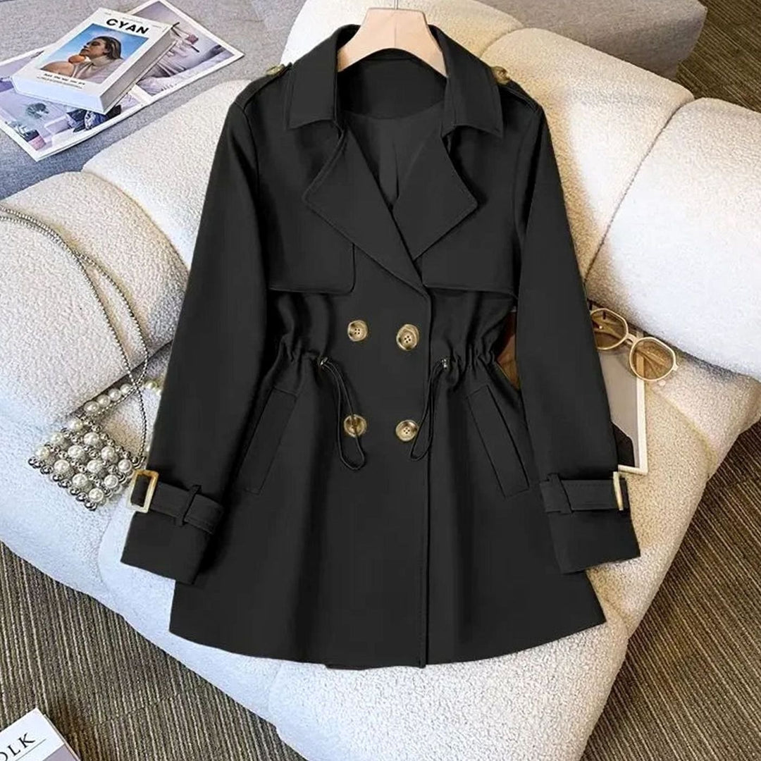 Women's Double-Breasted Drawstring-Waist Midi Trench Coat - Black