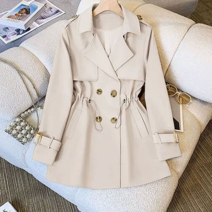 Women's Double-Breasted Drawstring-Waist Midi Trench Coat - White