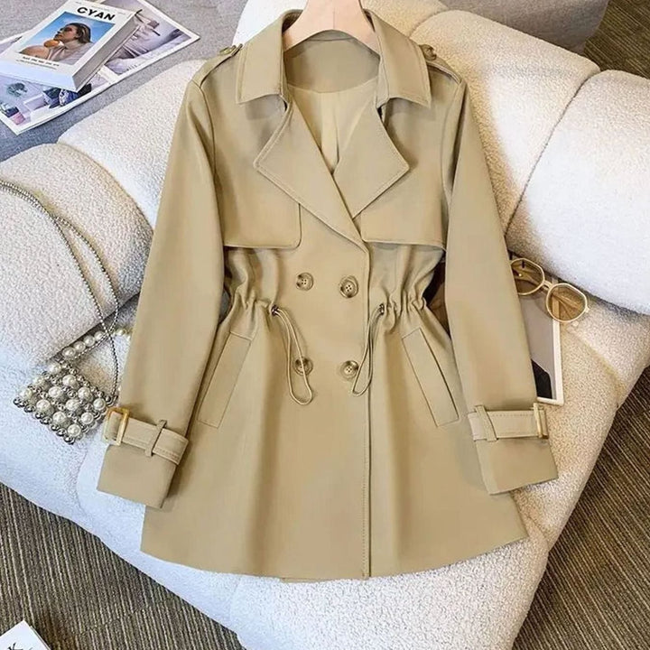 Women's Double-Breasted Drawstring-Waist Midi Trench Coat - Khaki