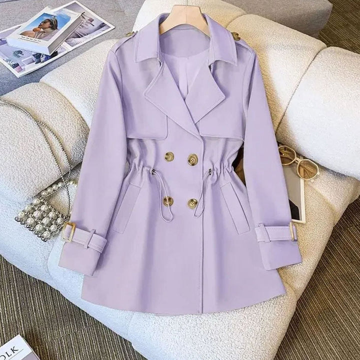 Women's Double-Breasted Drawstring-Waist Midi Trench Coat - Light Lilac