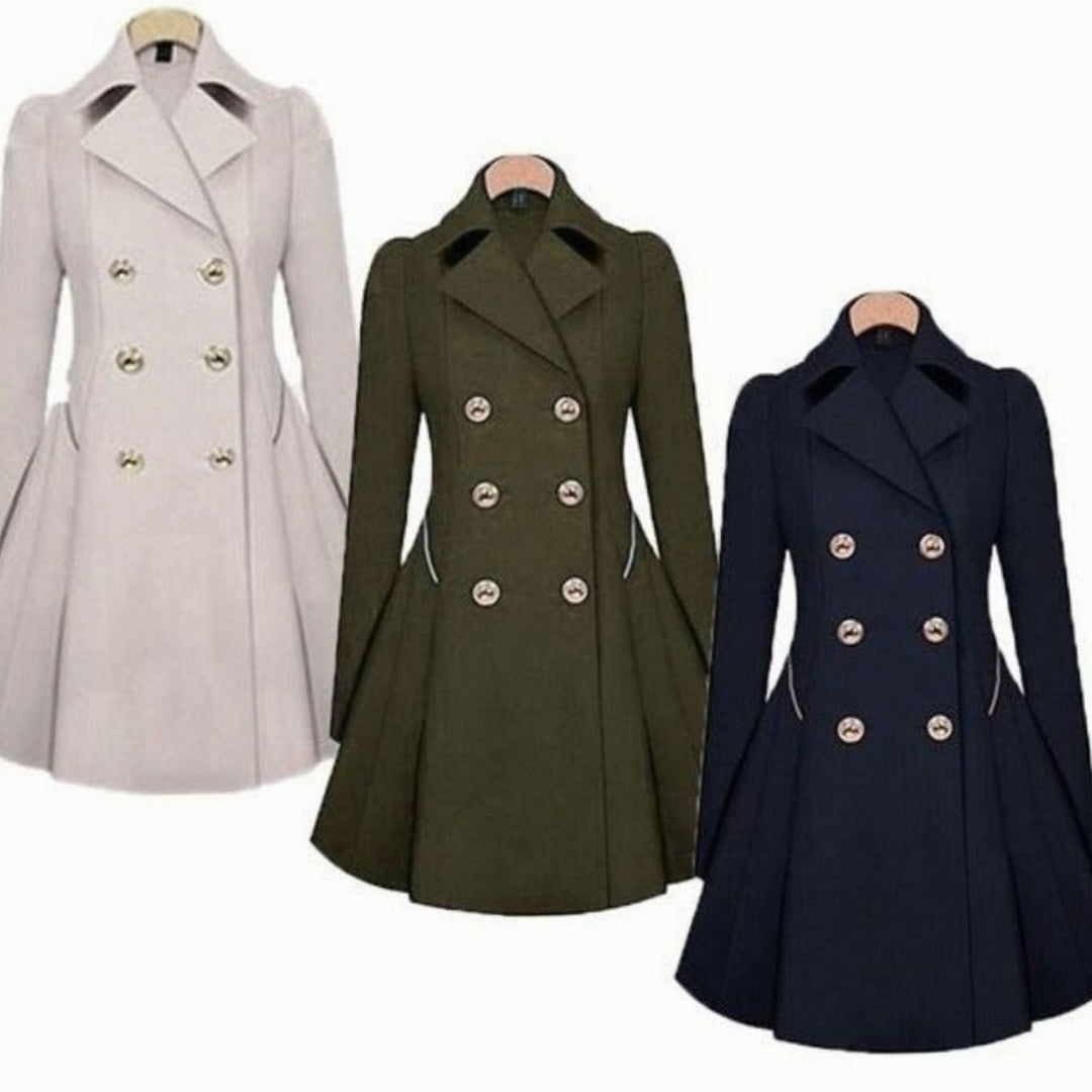 Women's Double-Breasted Fit-and-Flare Trench Coat, Army Green - Army Green