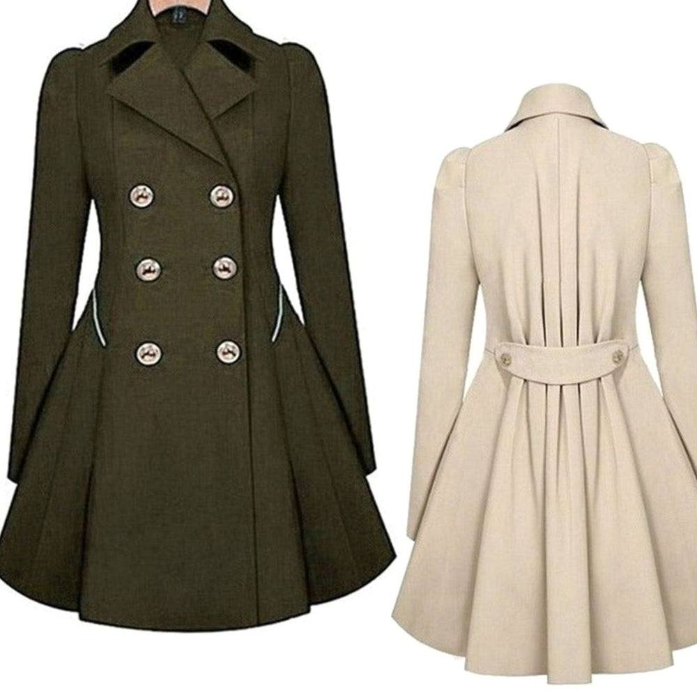Women's Double-Breasted Fit-and-Flare Trench Coat, Army Green