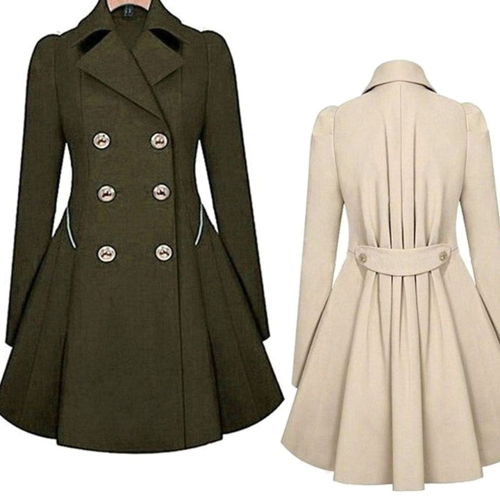 Women's Double-Breasted Fit-and-Flare Trench Coat, Army Green