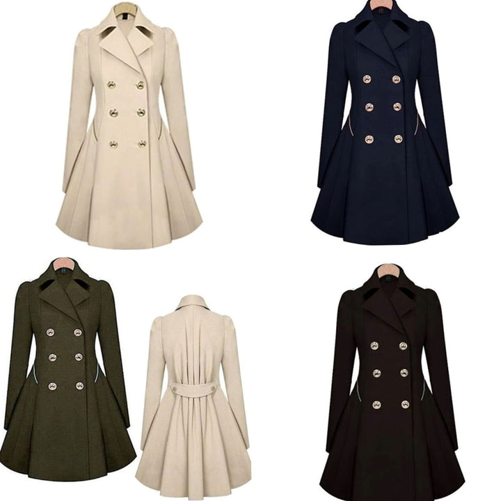 Women's Double-Breasted Fit-and-Flare Trench Coat, Army Green