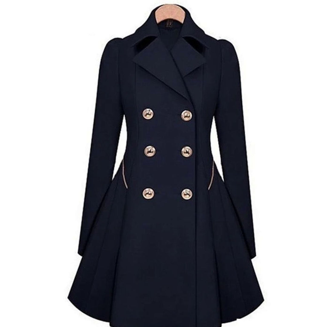 Women's Double-Breasted Fit-and-Flare Trench Coat, Army Green - Navy Blue