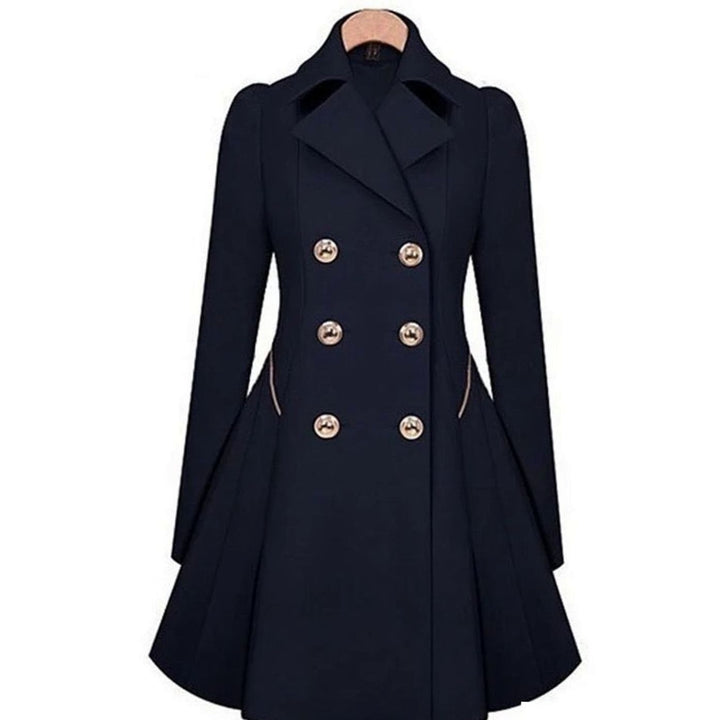 Women's Double-Breasted Fit-and-Flare Trench Coat, Army Green - Navy Blue
