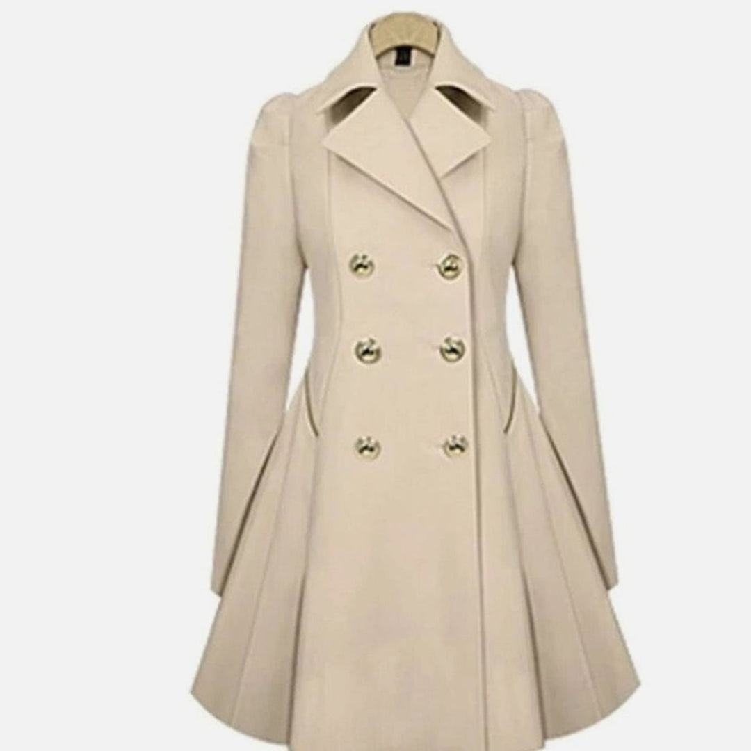 Women's Double-Breasted Fit-and-Flare Trench Coat, Army Green - Beige