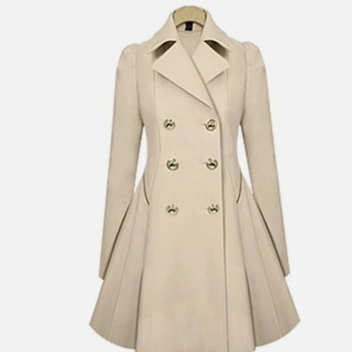 Women's Double-Breasted Fit-and-Flare Trench Coat, Army Green - Beige