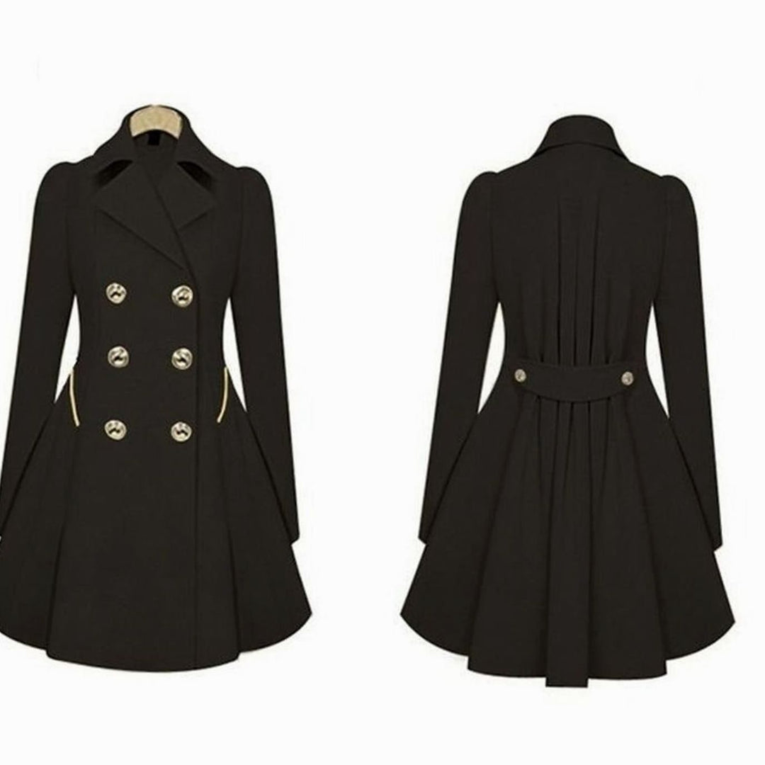 Women's Double-Breasted Fit-and-Flare Trench Coat, Army Green - Black