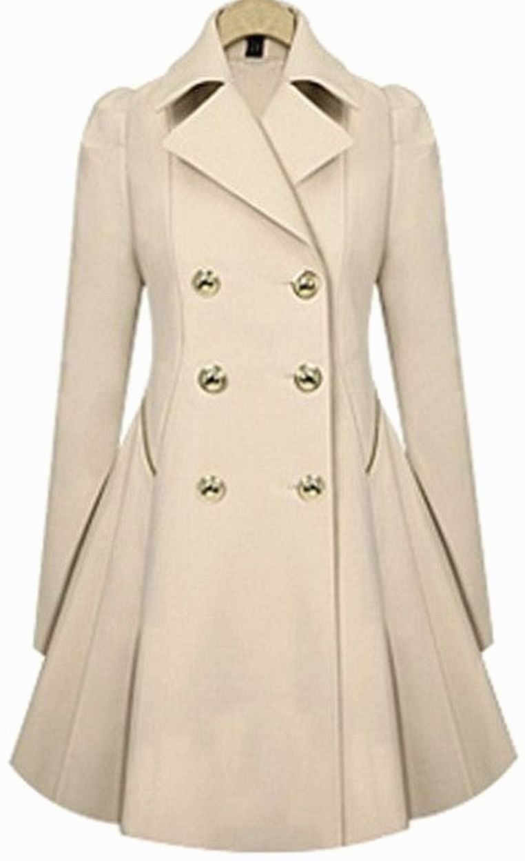 Women's Double-Breasted Fit-and-Flare Trench Coat Trenchcoat - Apricot