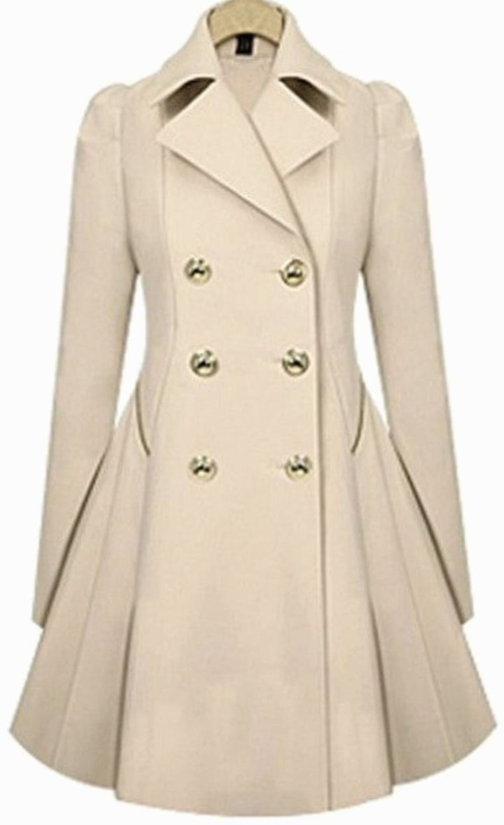 Women's Double-Breasted Fit-and-Flare Trench Coat Trenchcoat - Apricot
