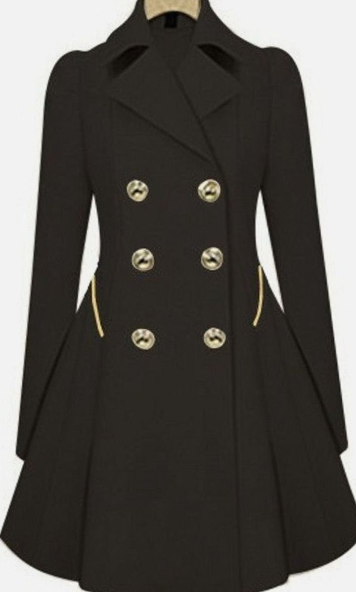 Women's Double-Breasted Fit-and-Flare Trench Coat Trenchcoat - Black