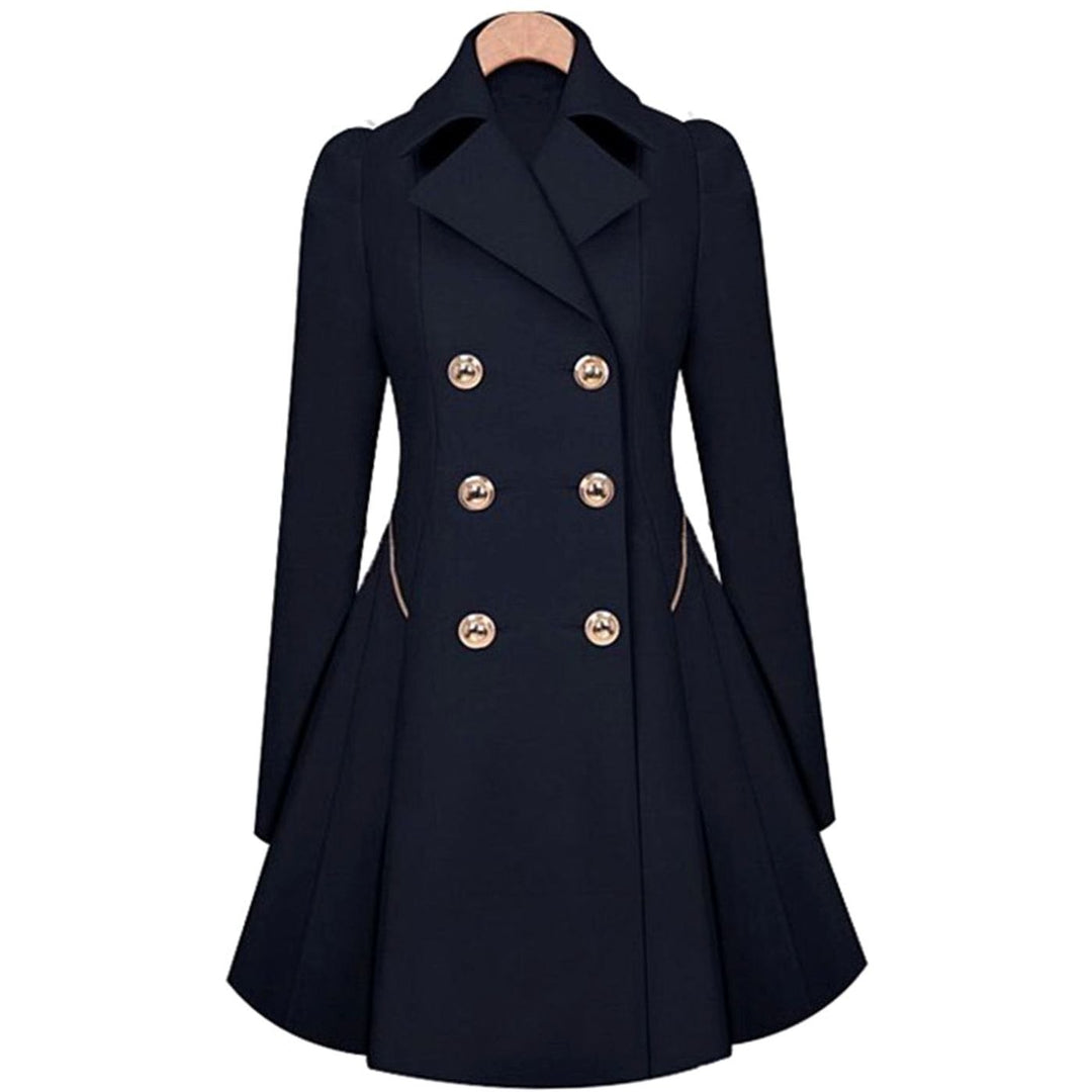 Women's Double-Breasted Fit-and-Flare Trench Coat Trenchcoat - Blue