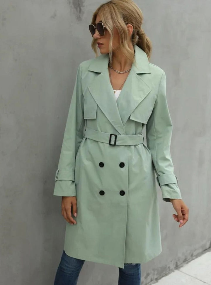 Women's Double-Breasted Lapel Trench Coat, Mint Green