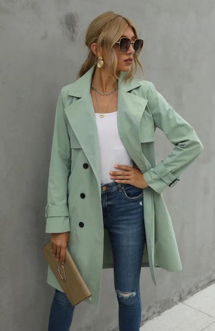 Women's Double-Breasted Lapel Trench Coat, Mint Green