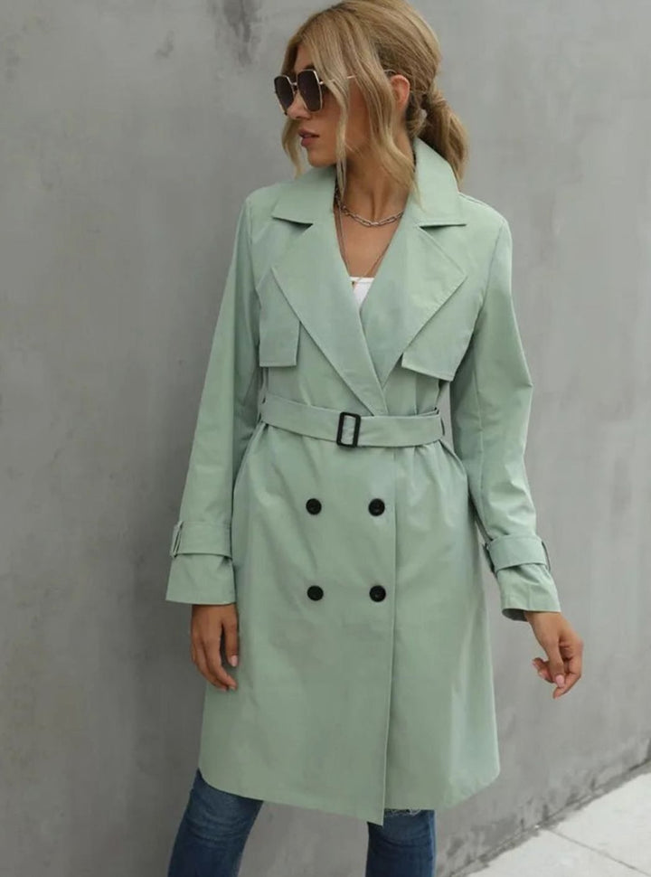 Women's Double-Breasted Lapel Trench Coat, Mint Green