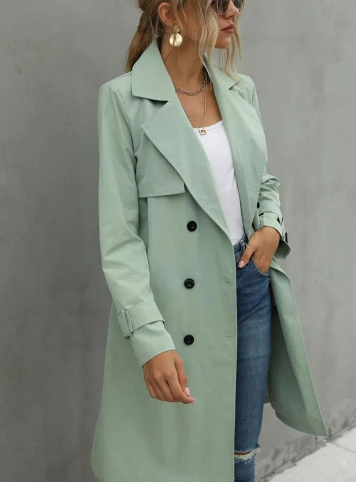 Women's Double-Breasted Lapel Trench Coat, Mint Green - Green