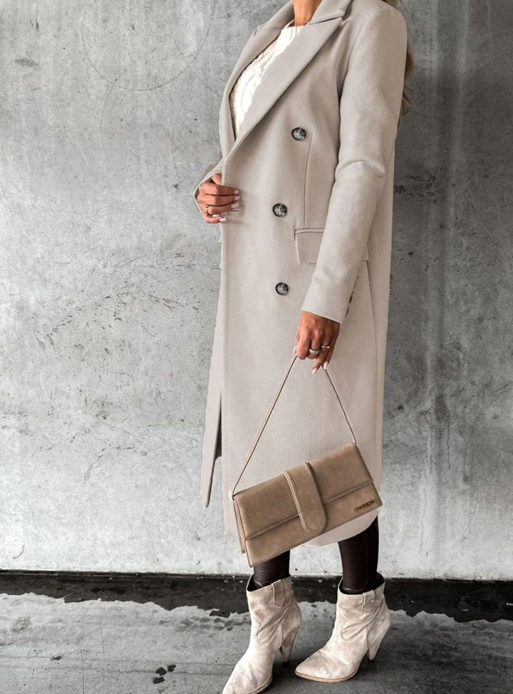Women's Double-Breasted Longline Winter Trench Coat, Beige