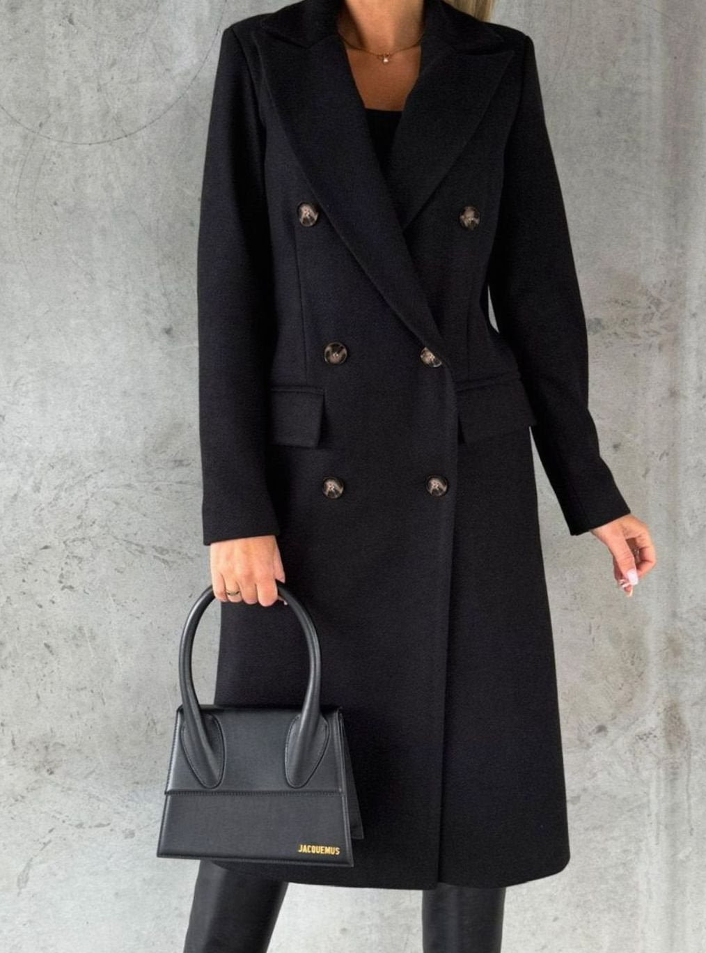 Women's Double-Breasted Longline Winter Trench Coat, Beige - Black