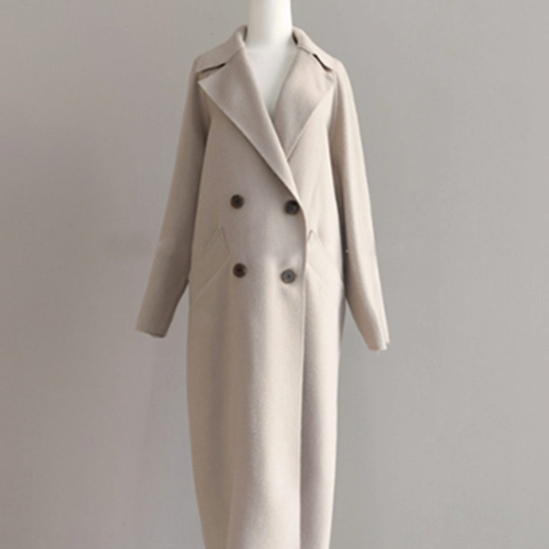 Women's Double-Breasted Longline Wool-Look Trench Coat, Beige