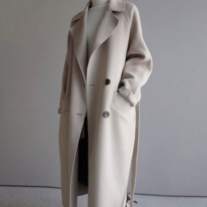 Women's Double-Breasted Longline Wool-Look Trench Coat, Beige - Beige