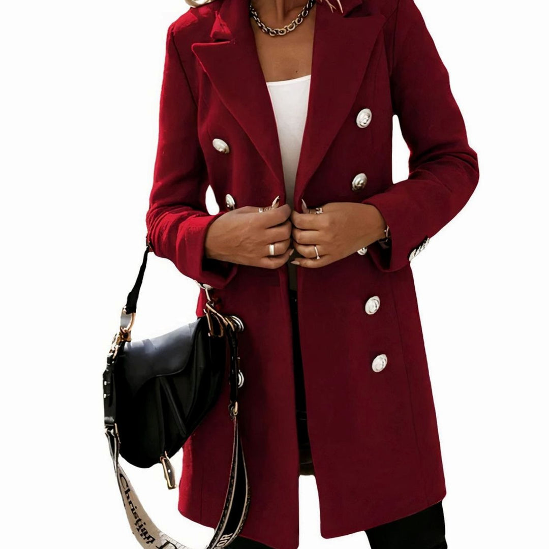 Women's Double-Breasted Longline Wool-Look Trench Coat Eleganter - Burgundy