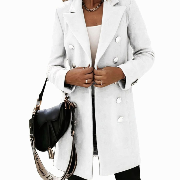 Women's Double-Breasted Longline Wool-Look Trench Coat Eleganter - White