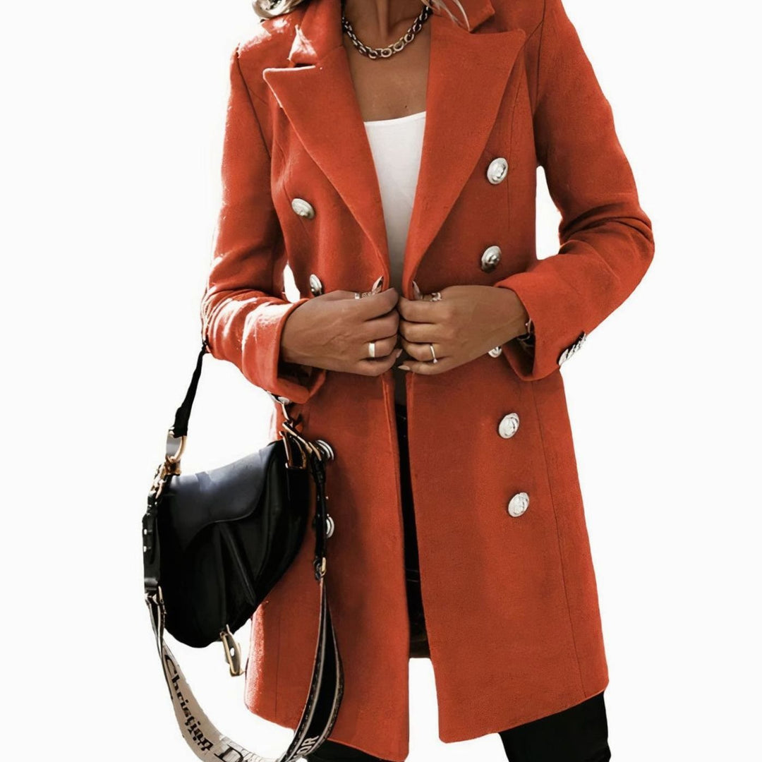 Women's Double-Breasted Longline Wool-Look Trench Coat Eleganter - Orange