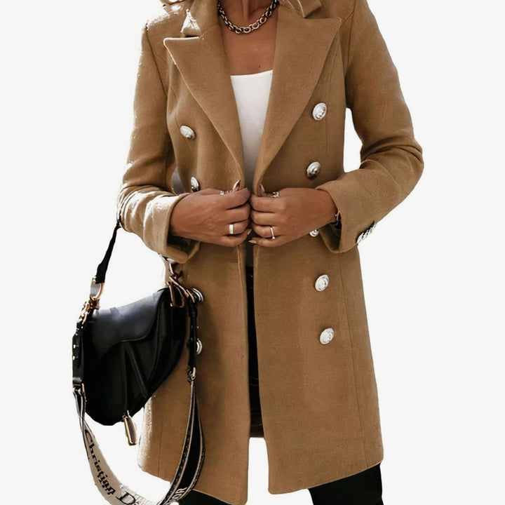 Women's Double-Breasted Longline Wool-Look Trench Coat Eleganter - Khaki