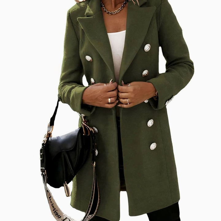 Women's Double-Breasted Longline Wool-Look Trench Coat Eleganter - Army Green