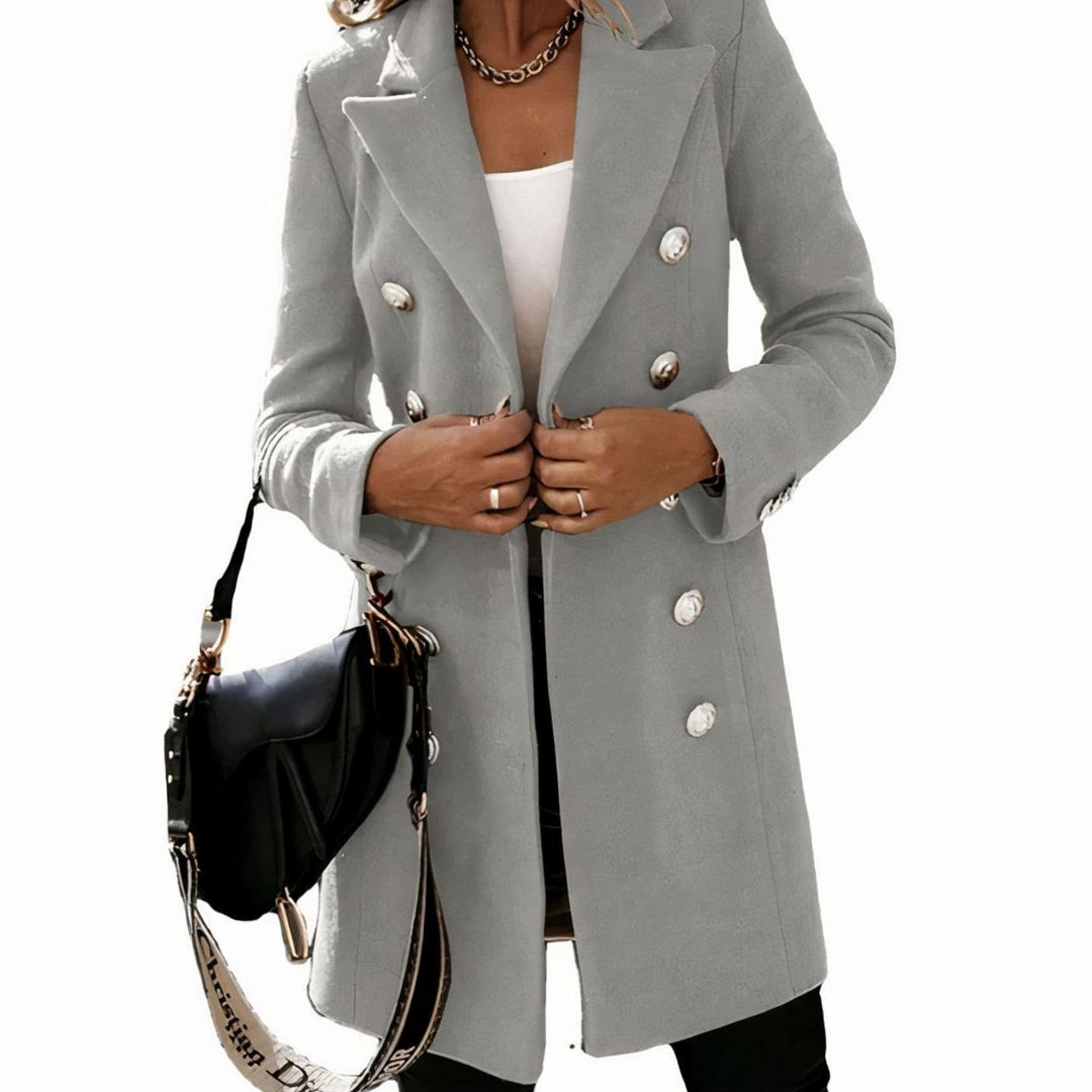 Women's Double-Breasted Longline Wool-Look Trench Coat Eleganter - Grey