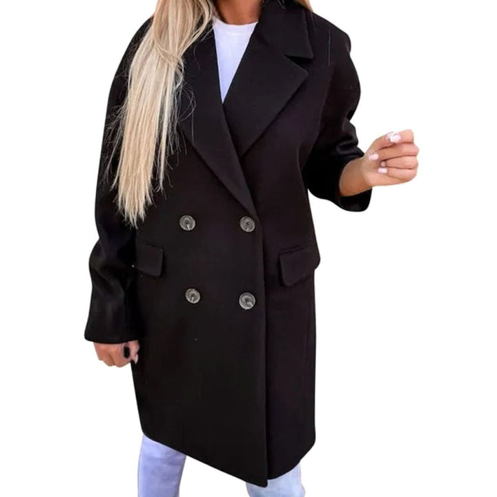 Women's Double-Breasted Mid-Length Oversized Trench Coat - Black