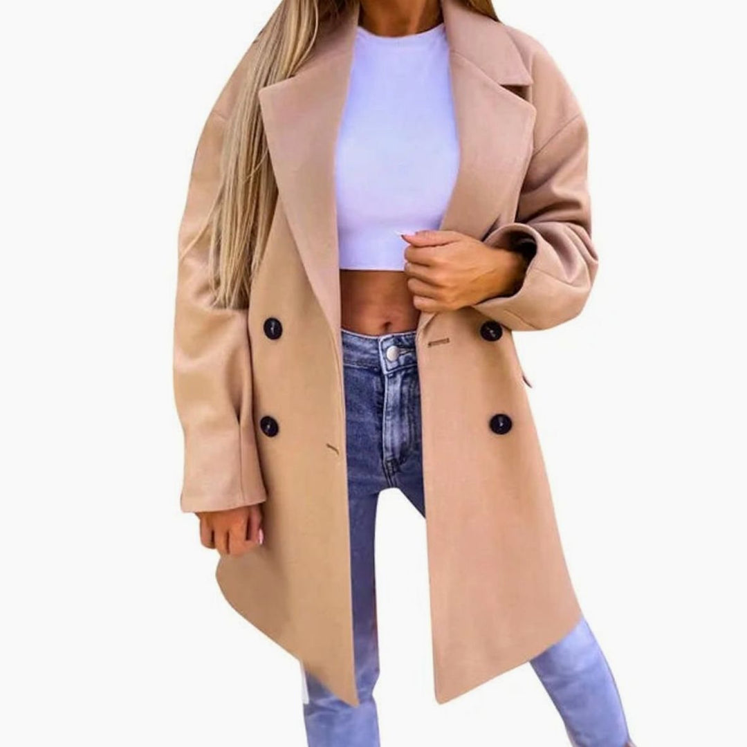 Women's Double-Breasted Mid-Length Oversized Trench Coat - Khaki