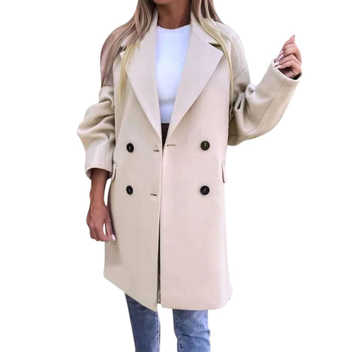 Women's Double-Breasted Mid-Length Oversized Trench Coat - Apricot