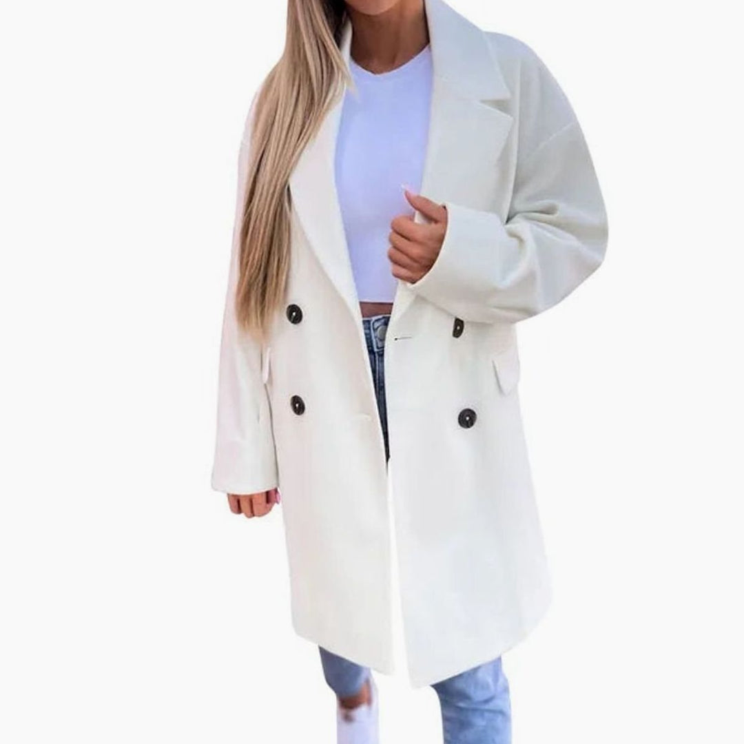 Women's Double-Breasted Mid-Length Oversized Trench Coat - White