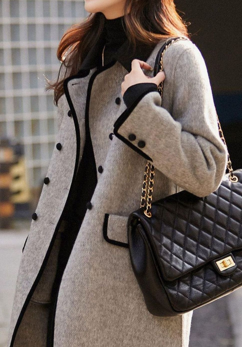 Women's Double-Breasted Patchwork Woollen Trench Coat
