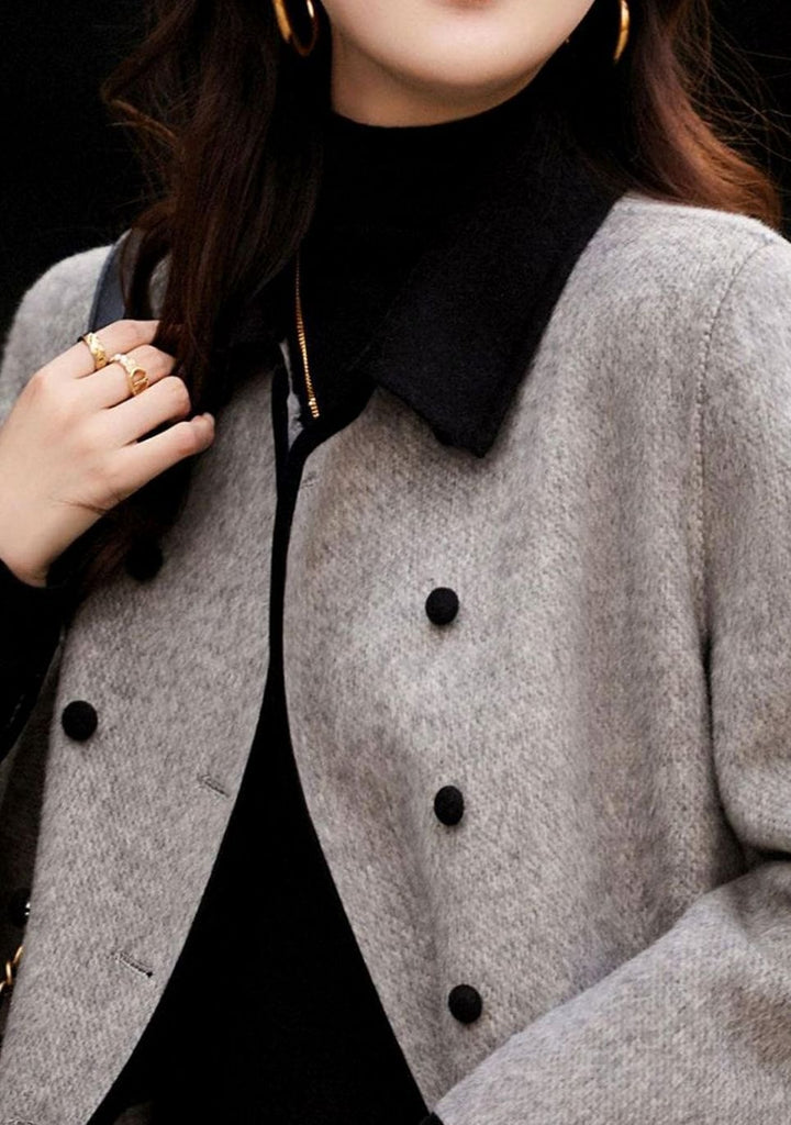 Women's Double-Breasted Patchwork Woollen Trench Coat