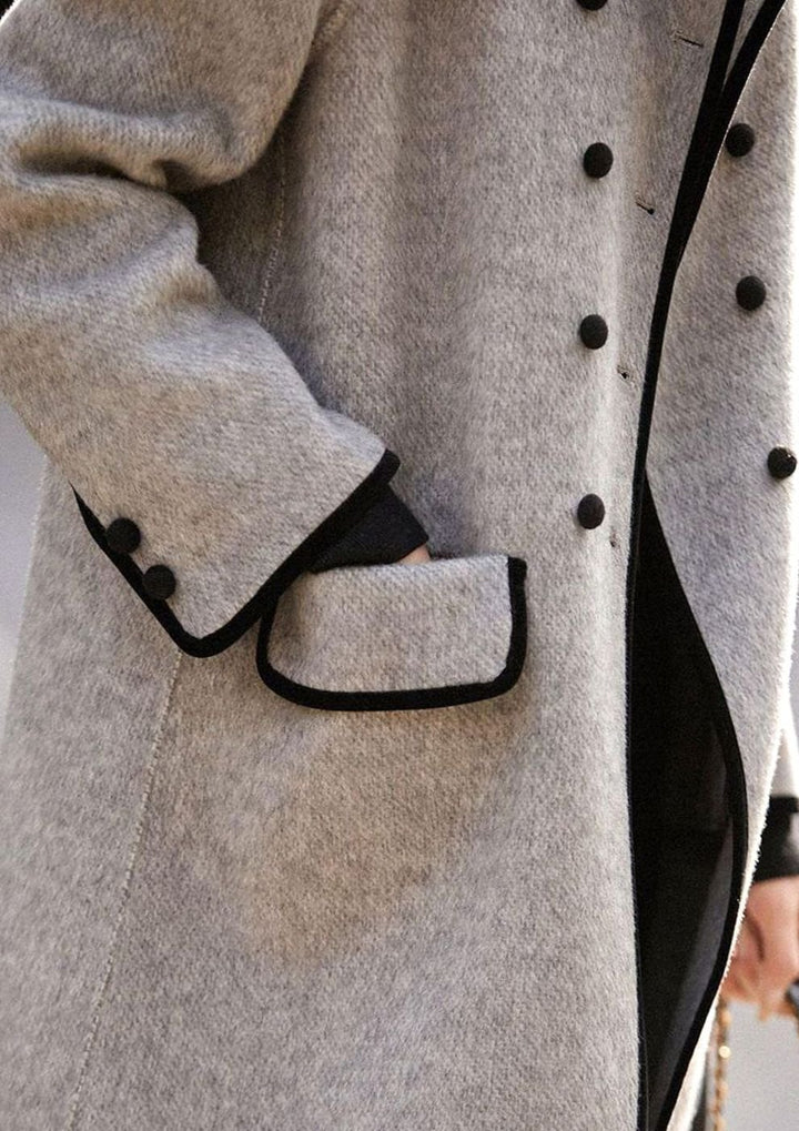 Women's Double-Breasted Patchwork Woollen Trench Coat