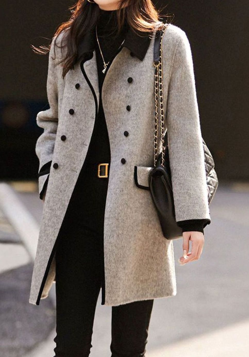 Women's Double-Breasted Patchwork Woollen Trench Coat