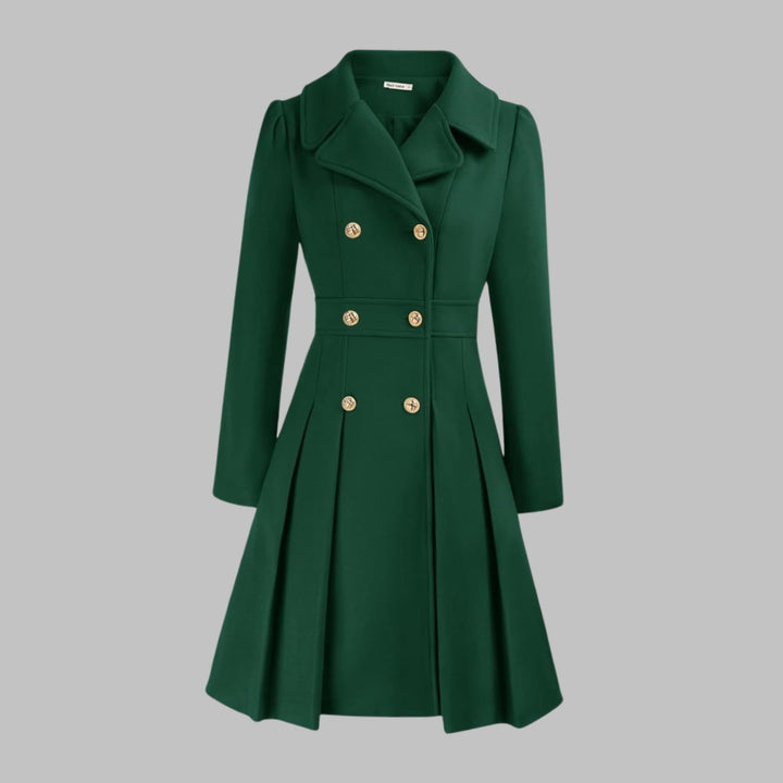 Women's Double-Breasted Pleated A-Line Wool-Look Coat - Teal