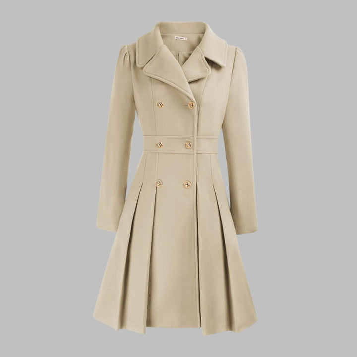 Women's Double-Breasted Pleated A-Line Wool-Look Coat - Beige