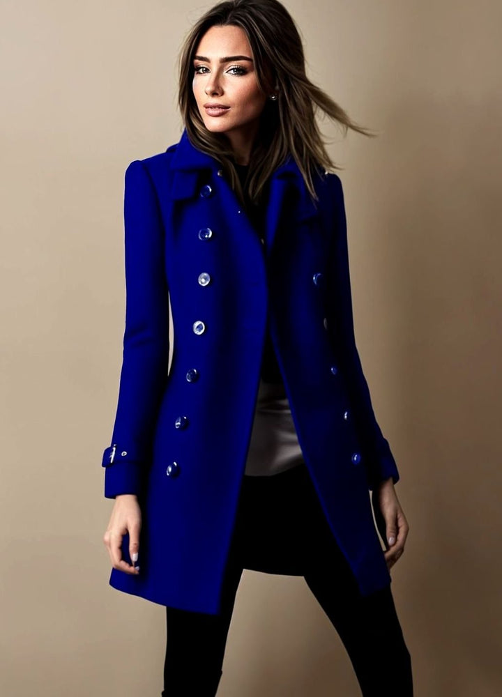 Women's Double-Breasted Tailored Trench Coat, Royal Blue - Blue