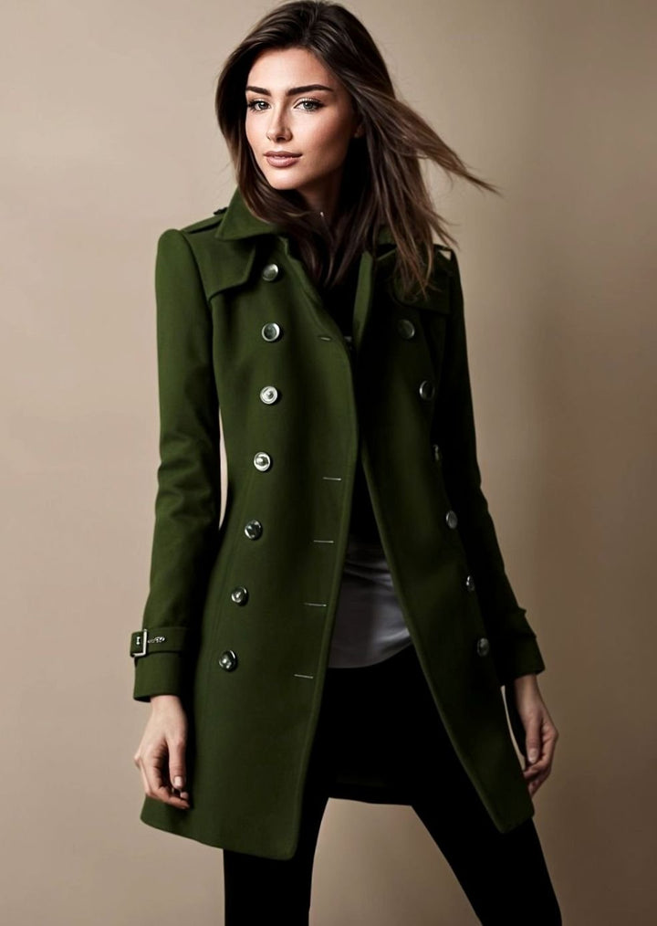 Women's Double-Breasted Tailored Trench Coat, Royal Blue - Green