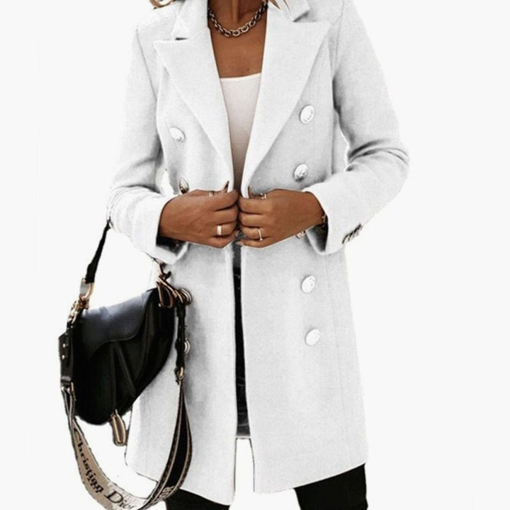 Women's Double-Breasted Wool-Look Longline Trench Coat Eleganter - White