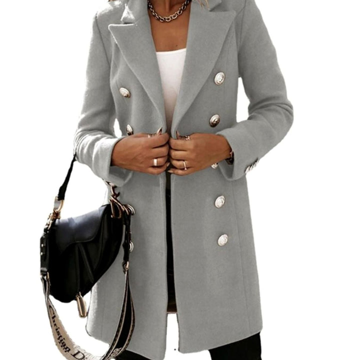 Women's Double-Breasted Wool-Look Longline Trench Coat Eleganter - Grey